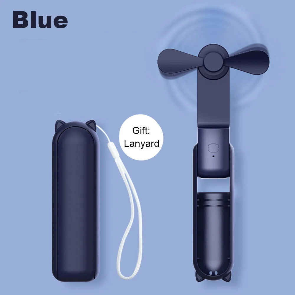 Portable Fan Super Mini Handheld Fan USB Rechargeable Fan Foldable Hand Held Small Pocket Fan with 2000Mah Power Bank 3 Gears
