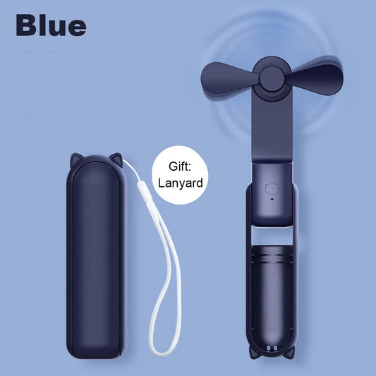 Portable Fan Super Mini Handheld Fan USB Rechargeable Fan Foldable Hand Held Small Pocket Fan with 2000Mah Power Bank 3 Gears