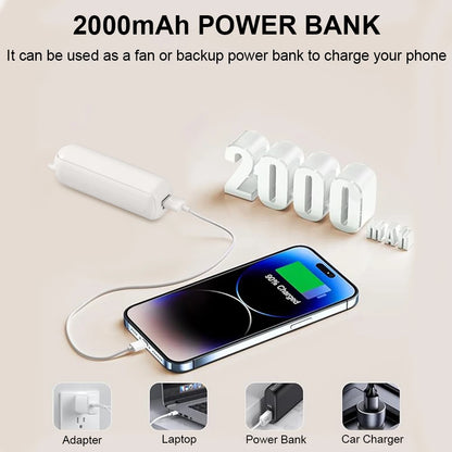 Portable Fan Super Mini Handheld Fan USB Rechargeable Fan Foldable Hand Held Small Pocket Fan with 2000Mah Power Bank 3 Gears