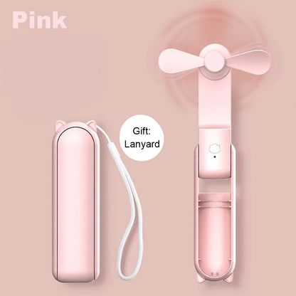 Portable Fan Super Mini Handheld Fan USB Rechargeable Fan Foldable Hand Held Small Pocket Fan with 2000Mah Power Bank 3 Gears