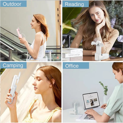 Portable Fan Super Mini Handheld Fan USB Rechargeable Fan Foldable Hand Held Small Pocket Fan with 2000Mah Power Bank 3 Gears